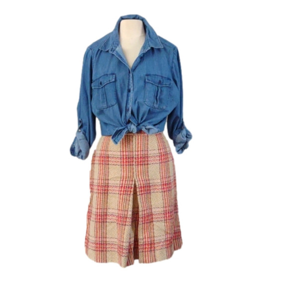 𝅺Vintage 70s Wool Skirt Plaid High Waist Academia Preppy - Picture 1 of 8